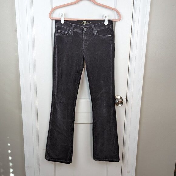 7 For All Mankind | Black Mid-Rise Velvet Bootcut Jeans Sz 26 - Picture 1 of 10